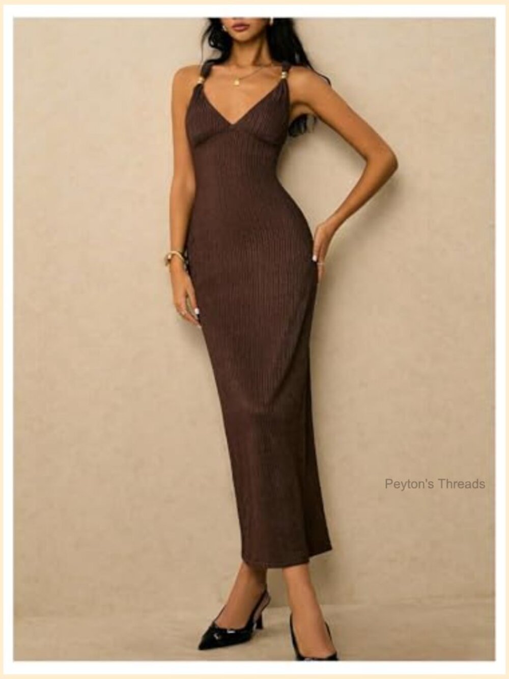 Backless V-Neck Bodycon Maxi Dress with Cap Sleeves - Picture 5 of 6